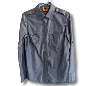 Tory Burch Cotton Brigitte Button Down Military Style Shirt Blouse.